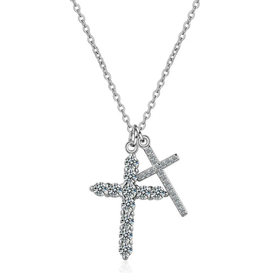 Sterling Silver Moissanite 2- Cross Pendant Necklaces for Women