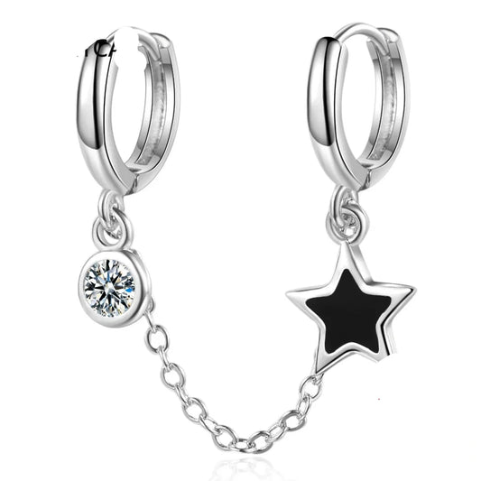 Sterling Silver Double Hoop Earring Chain for Women - Teen Girls Star Whisperer Statement Elegant Earring