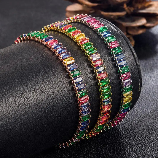 Sterling Silver 3 mm Rainbow Zircon Tennis Bracelet - 15/16/17/18 cm Colorful Fine Jewelry For Women